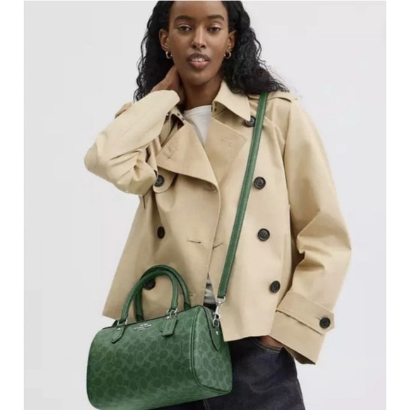 Coach Medium Rowan Satchel Bag Crossbody Signature Canvas CV961 Bright Jade NWT - Picture 10 of 10